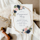 Navy & blozend geometrisch verlovingsfeest kaart