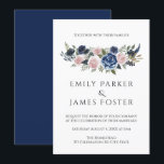Navy Blu & Blush Floral Elegant Wedding Invitation Kaart<br><div class="desc">Een mooie manier om je speciale dag aan te kondigen! Het ontwerp is modern en neemt de traditionele rustige waterverf floral over. Pas ze aan met je eigen details. >>>> Kan volledig worden aangepast aan uw behoeften. © Gorjo Design. Gemaakt voor je via het Zazzle platform. // Op zoek naar...</div>