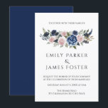 Navy Blu & Blush Floral Elegant Wedding Invitation Kaart<br><div class="desc">Een mooie manier om je speciale dag aan te kondigen! Het ontwerp is modern en neemt de traditionele rustige waterverf floral over. Pas ze aan met je eigen details. >>>> Kan volledig worden aangepast aan uw behoeften. © Gorjo Design. Gemaakt voor je via het Zazzle platform. // Op zoek naar...</div>