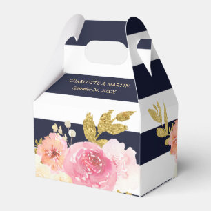 Navy Blu Blush Roze Gouden Waterverf Bloemen Huwel Bedankdoosjes