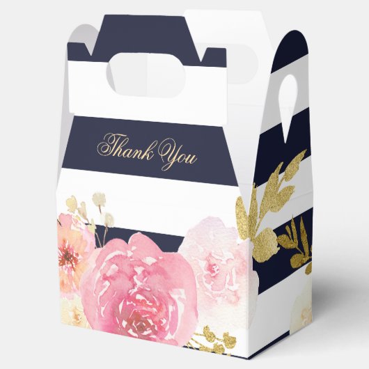 Navy Blu Blush Roze Gouden Waterverf Bloemen Huwel Bedankdoosjes (Geopend)