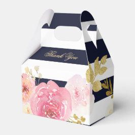Navy Blu Blush Roze Gouden Waterverf Bloemen Huwel Bedankdoosjes