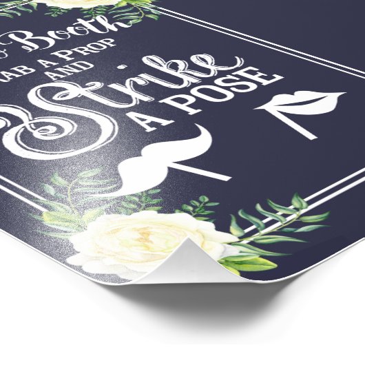 Navy blu Ivory Chic Roos bruiloft Foto Booth Afdruk (Hoek)