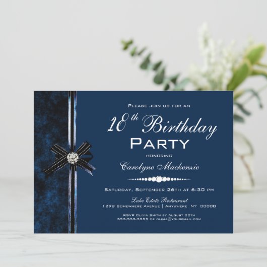 Navy Blue 18th Birthday Party Kaart (Staand voorkant)