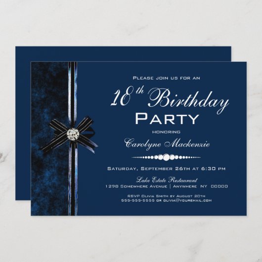 Navy Blue 18th Birthday Party Kaart (Voorkant / Achterkant)