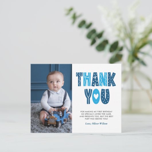 Navy & Blue 1st Birthday Dank je Briefkaart (Staand voorkant)