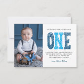 Navy & Blue 1st Birthday Hartelijk dank Bedankkaart (Voorkant)