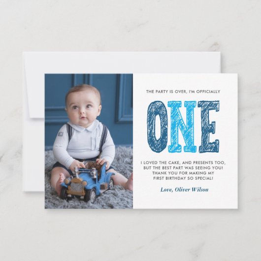 Navy & Blue 1st Birthday Hartelijk dank Bedankkaart (Voorkant)