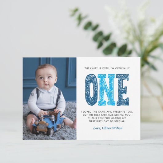 Navy & Blue 1st Birthday Hartelijk dank Bedankkaart (Staand voorkant)