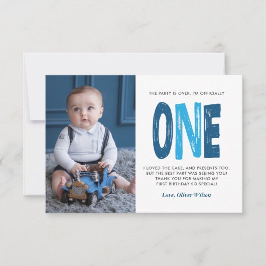 Navy & Blue 1st Birthday Hartelijk dank Bedankkaart (Voorkant)