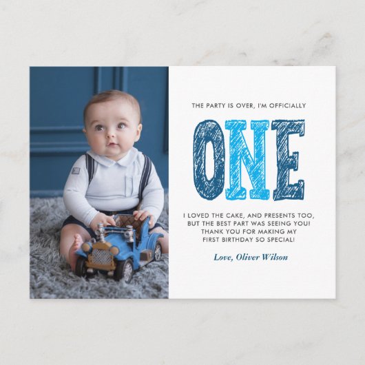 Navy & Blue 1st Birthday Hartelijk dank Briefkaart (Voorkant)