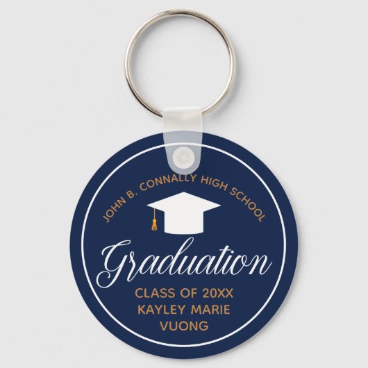 Navy Blue 2023 Afstuderen Gold Personalized School Sleutelhanger (Achterkant)