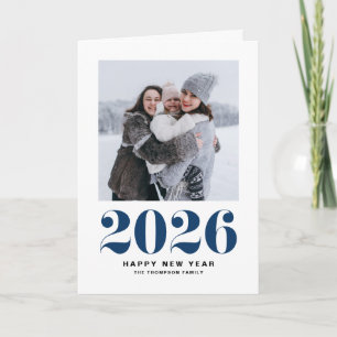 Navy Blue 2025 Bold Typografie Nieuwjaarsfoto Feestdagen Kaart