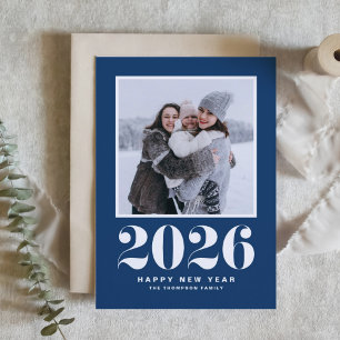 Navy Blue 2025 Bold Typografie Nieuwjaarsfoto Feestdagen Kaart