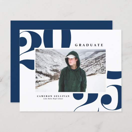 Navy Blue 2025 Bold Typography Foto Afstuderen (Voorkant / Achterkant)