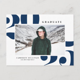 Navy Blue 2025 Bold Typography Foto Afstuderen Uitnodiging Briefkaart