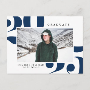 Navy Blue 2025 Bold Typography Foto Afstuderen Uitnodiging Briefkaart