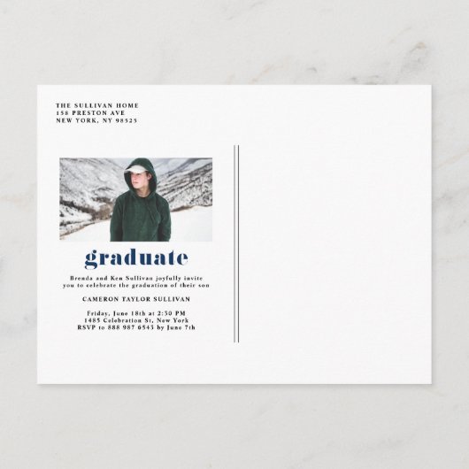 Navy Blue 2025 Bold Typography Foto Afstuderen Uitnodiging Briefkaart (Achterkant)