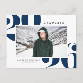 Navy Blue 2025 Bold Typography Foto Afstuderen Uitnodiging Briefkaart