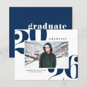 Navy Blue 2025 Krachtige Typografie Foto Afstudere (Voorkant / Achterkant)