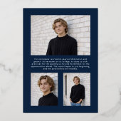 Navy Blue 2026 Bold Modern Photo Graduation Silver Folie Uitnodiging (Achterkant)