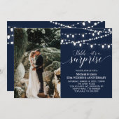 Navy Blue 25th Photo Wedding Jubileum Kaart (Voorkant / Achterkant)