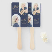 Navy Blue 2 Arched Photo Afstuderen Handwaaier (Voorkant en achterkant)