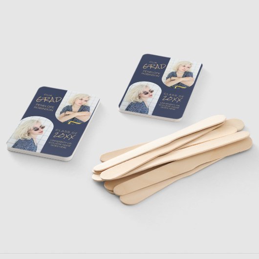 Navy Blue 2 Arched Photo Afstuderen Handwaaier (Niet-gemonteerd)