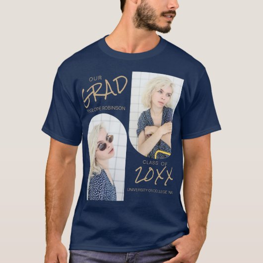 Navy Blue 2 Arched Photo Afstuderen T-shirt (Voorkant)