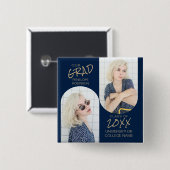Navy Blue 2 Arched Photo Afstuderen Vierkante Button 5,1 Cm (Voorkant /achterkant)