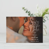 Navy Blue 2 Foto Elegant Script Wedding Save The Date (Staand voorkant)