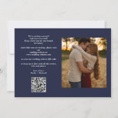 Navy Blue 2 Foto Elegante Script Trouw QR-code Save The Date (Achterkant)