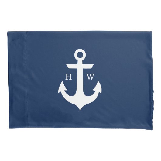 Navy Blue 2-Letter Anchor Monogram Kussensloop (Voorkant)