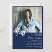 Navy Blue 30e verjaardag foto uitnodiging (Voorkant)