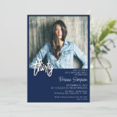 Navy Blue 30e verjaardag foto uitnodiging (Staand voorkant)