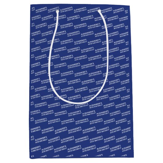 Navy Blue 30ste verjaardag naam leeftijd Medium Cadeauzakje (Voorkant)