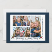 Navy Blue 3 foto's Kerstmis Feestdagenkaart (Voorkant)