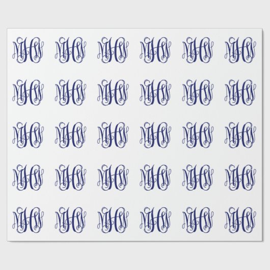 Navy Blue 3 Initialen Vine Script Monogram DIY BG Cadeaupapier (Vlak)