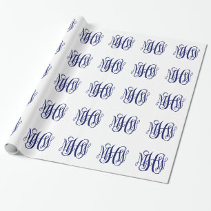 Navy Blue 3 Initialen Vine Script Monogram DIY BG Cadeaupapier