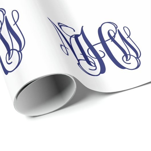 Navy Blue 3 Initialen Vine Script Monogram DIY BG Cadeaupapier (Rol Hoek)