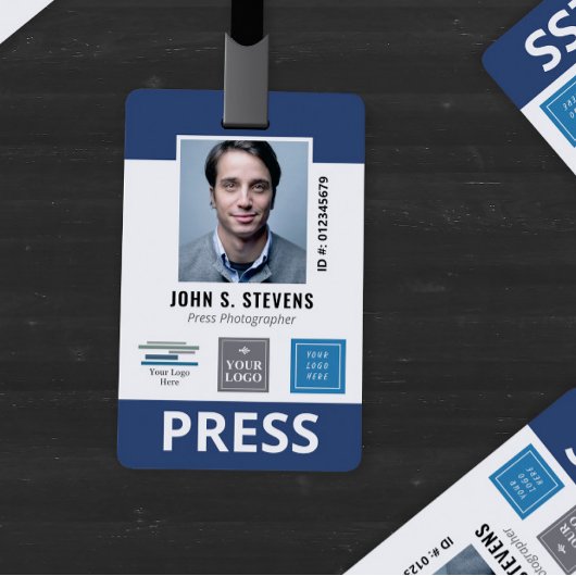 Navy Blue 3 Logos Press ID Badge