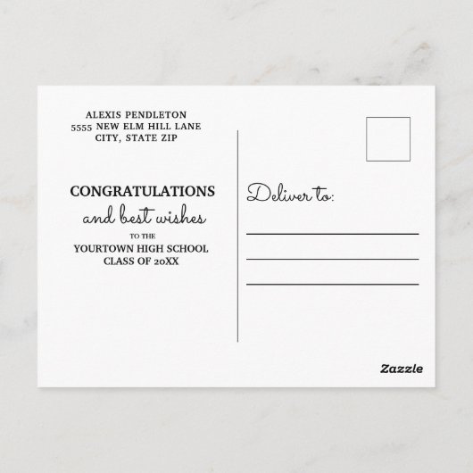 Navy Blue 3-Photo Graduation Party Briefkaart (Achterkant)