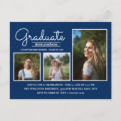 Navy Blue 3-Photo Graduation Party Briefkaart (Voorkant)