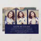 Navy Blue 4 Photo Afstuderen Kaart (Voorkant / Achterkant)