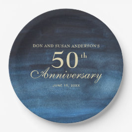 Navy Blue 50ste Huwelijksverjaardag Papieren Bordje