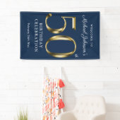 Navy Blue 50th Birthday Solid Gold Typografie Spandoek (Insitu)