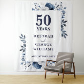 Navy Blue 50th Jubileum Photo Booth Achtergrond Wandkleed (In situ)