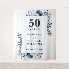 Navy Blue 50th Jubileum Photo Booth Achtergrond Wandkleed
