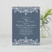 Navy Blue 50th Wedding Jubileum Elegant Lace Kaart (Staand voorkant)