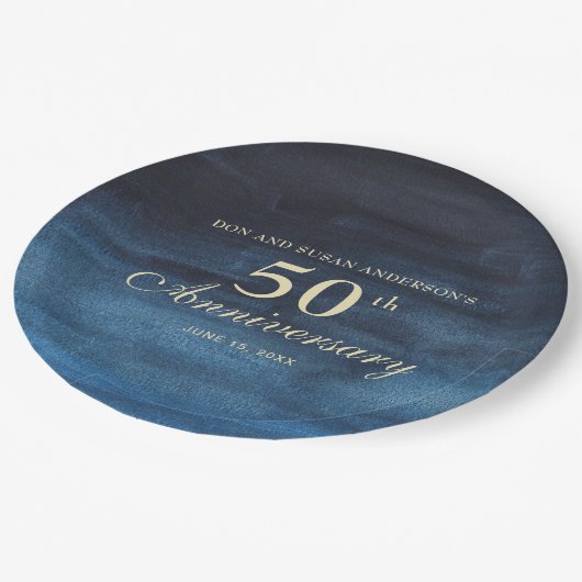 Navy Blue 50th Wedding Jubileum Papieren Bordje (Gekanteld)